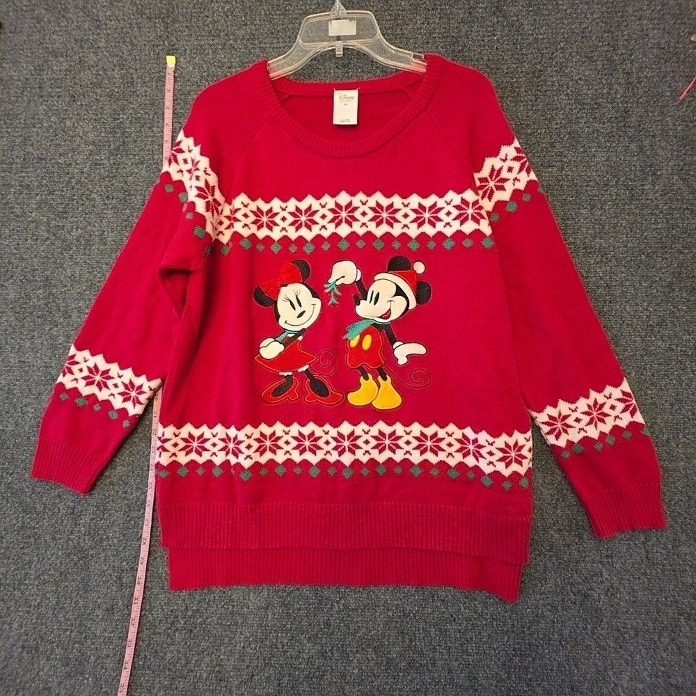Disney Store Sweater Womens 2XL Red Mickey Minnie Ugly Christmas Fair Isle Knit
